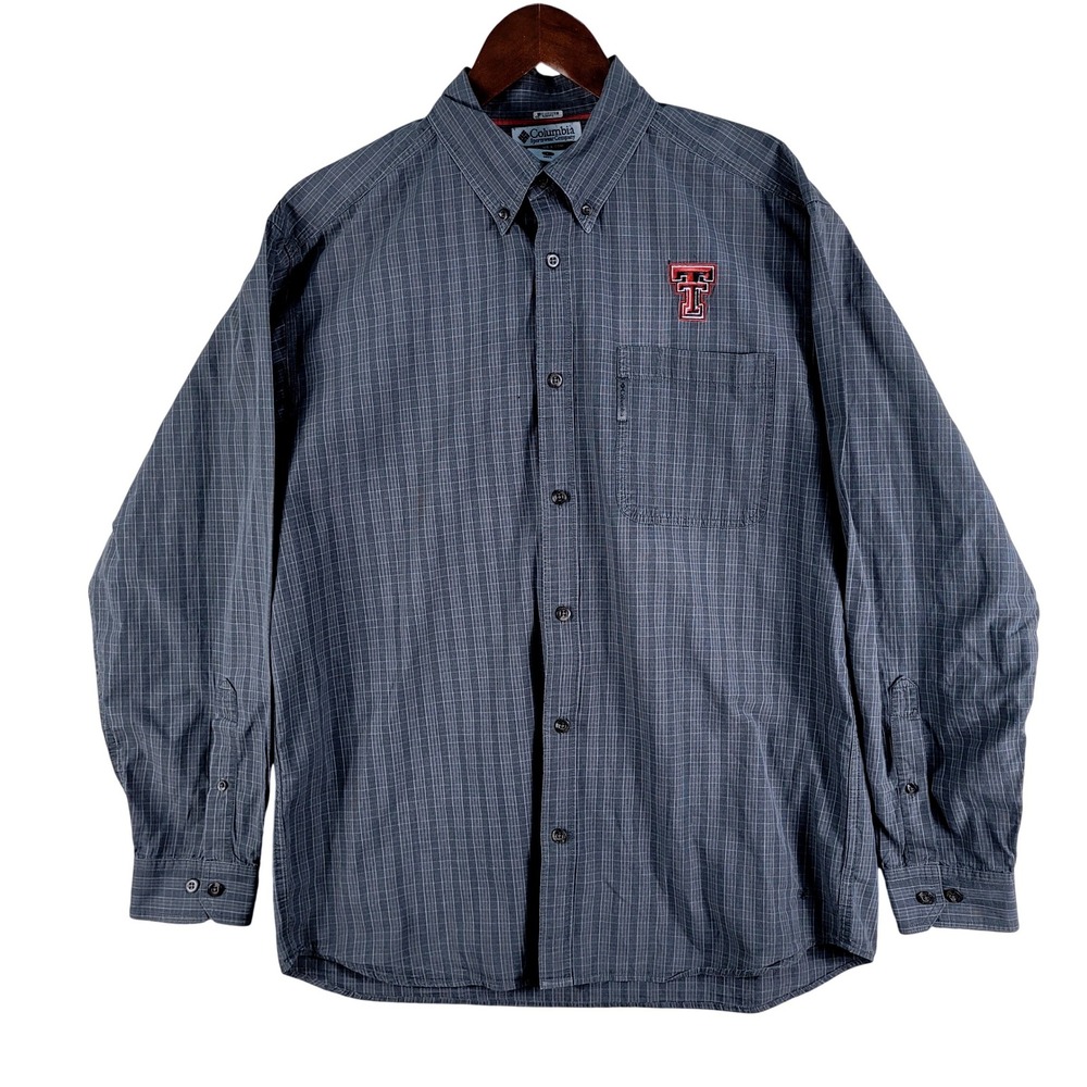 Columbia Shirt Men's Large Grey Plaid Texas Tech Red Raiders Long Sleeve Cotton